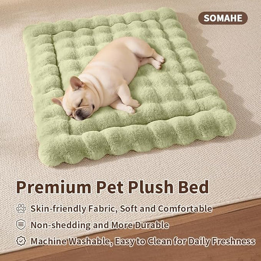 SOMAHE Cat & Dog Bed Mat, Soft Plush Faux Fur Kneading Pet Bed for 2 Cats or Small Dogs, Machine Washable Cat Sleeping Pad, Non-Slip Fluffy Pet Rug for Indoor Cats Kittens & Small Dogs, 27x20 In Green