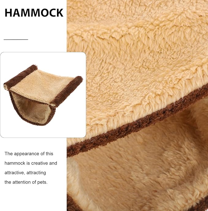 Chinchilla Hammock and Warm Hamster Bed Hanging Nest with Fleece Lining, Large Size Brown Cage Accessory for Squirrels, Hamsters, and Small Pets