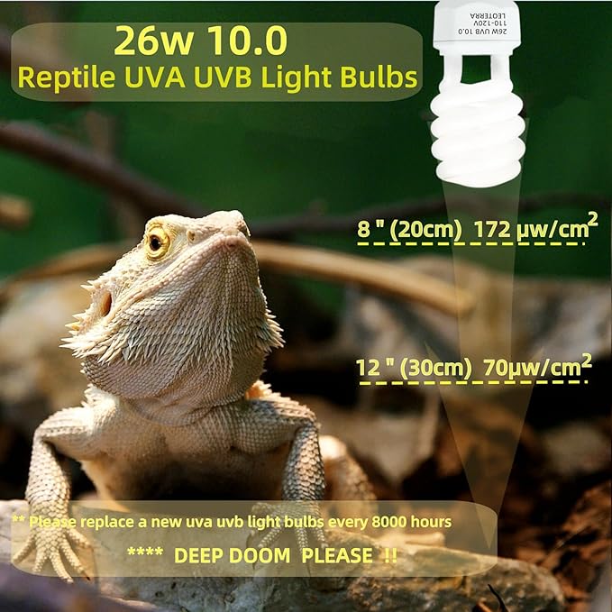 Leoterra Reptile UVB Light Bulb 26W 10.0, High Intensity UVB Light for Bearded Dragon, Veiled Chameleons & Adult Red-Eared Sliders in Large Terrarium, Powerful UVA UVB for Reptile