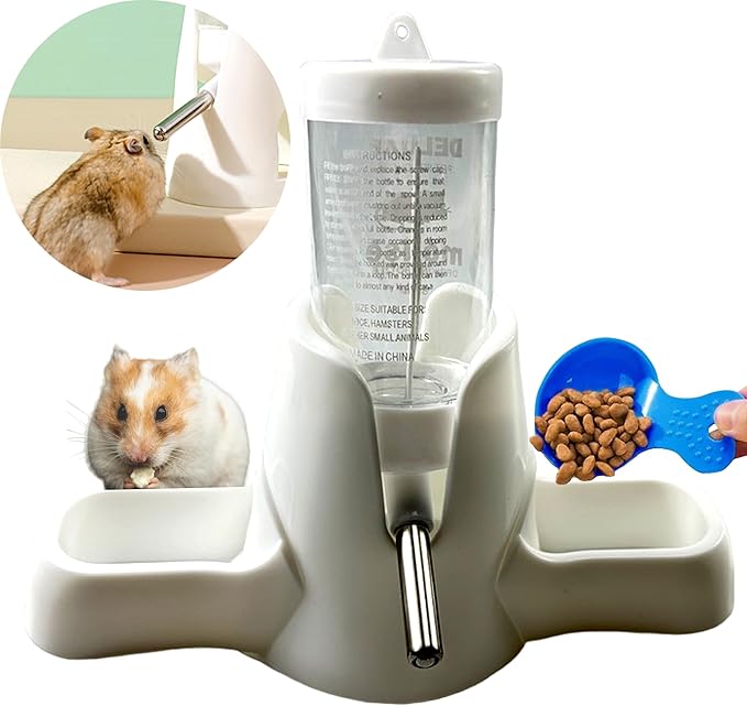 Hamster Water and Food Dispenser Set, Stand Water Bottle Holder Food the Bowl for Dwarf Hamsters Small Guinea Pigs Gerbil Hedgehog Small Animals Hamster Cage Accessories, Mini Pets Stuff (Blue, 80 ml)