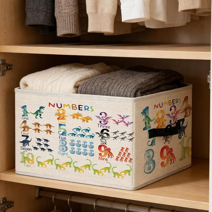 Numbers Dinosaur Storage Bins, Colorful 1-10 Educational Dino Foldable Closet Organizers Storage Basket Toybox for Toddler Playroom Nursery Preschool Classroom Clothes Bed Sheets Blankets Toys