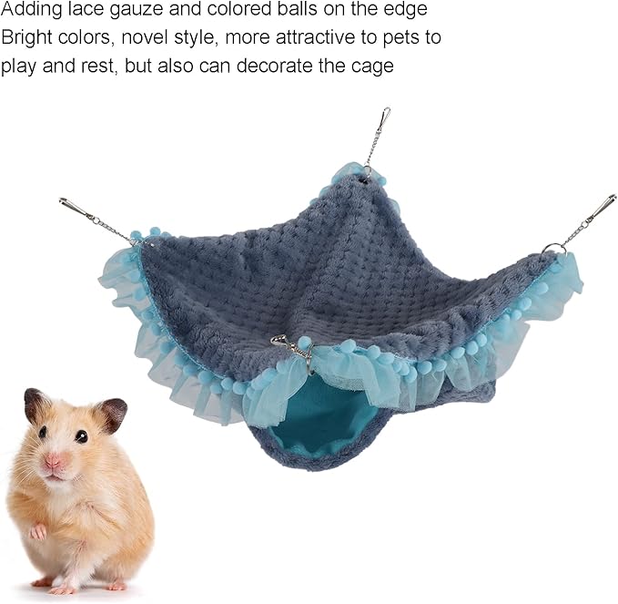 Double Layer Small Pet Swing Hammock, Hamster Double Bunkbed Hammock with 4 Hanging Chains, Soft Plush Hanging Bed for Ferret Hamster Parrots Guinea Pig (Blue)
