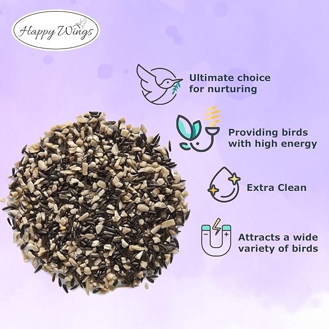Happy Wings Finch Blend Bird Food, Mix of Sunflower Hearts/Kernels and Nyjer Seed, 10 Pounds- 5 Pounds Combo Pack of 2 | No Grow Seed for Wild Birds