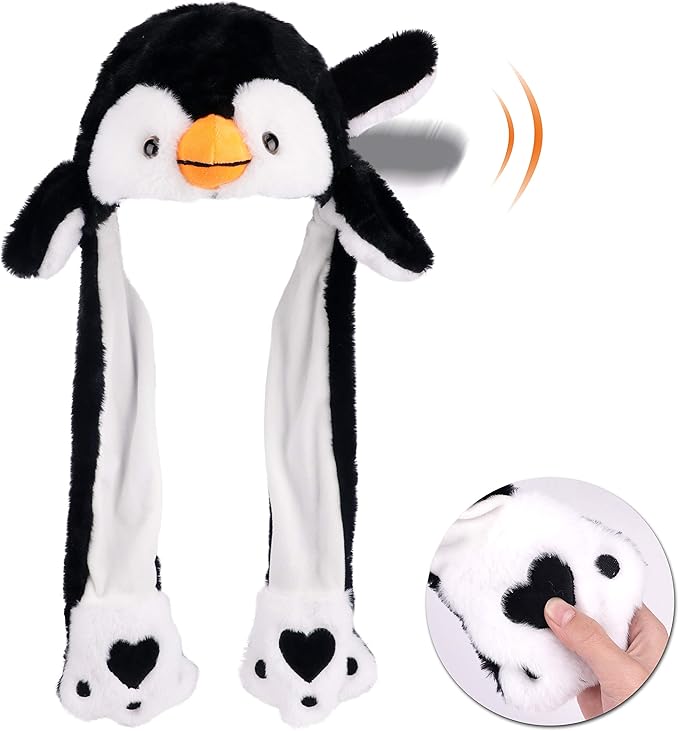 Bubblepompom Animal Hat with Ears Moving Jumping Pop Up Beating Hat Plush Holiday Cosplay Dress Up Funny Gift for Kids
