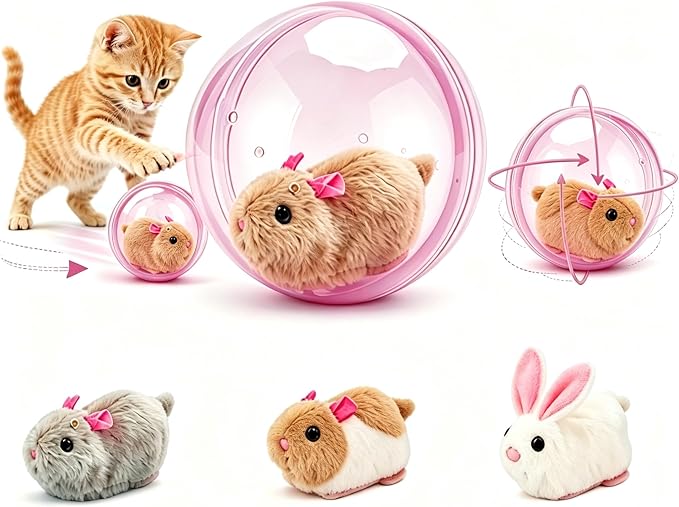 2026 New Self-Rolling Interactive Cat Ball Realistic Animal Automatic Moving Rolling Cat Ball 360° Rolling Spin Moving Cat Ball Fun Indoor Interactive Pet Ball for Cats Dogs Chasing(2pcs,Mouse-B)