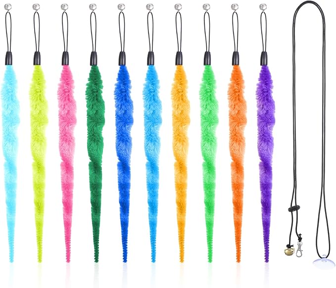 10Pcs Cat Worm Toy for Cat, Interactive Cats Wand Attachments Replacements Worm Teaser with Bell and 1 Black String, Indoor Cats Kitten Catch Toy Accessories for Pet Fishing Pole Toys