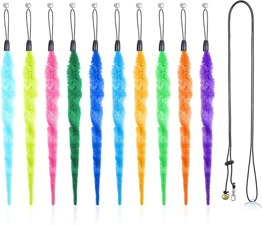 10Pcs Cat Worm Toy for Cat, Interactive Cats Wand Attachments Replacements Worm Teaser with Bell and 1 Black String, Indoor Cats Kitten Catch Toy Accessories for Pet Fishing Pole Toys