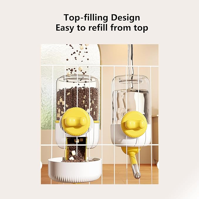 GPY Pet Water Dispenser for Cage, Automatic Hanging Rabbit Water Bottle, 30oz Large Capacity Guinea Pig Bunny Water Dispenser Small Animal Water Bottle（Water Dispenser only, Yellow