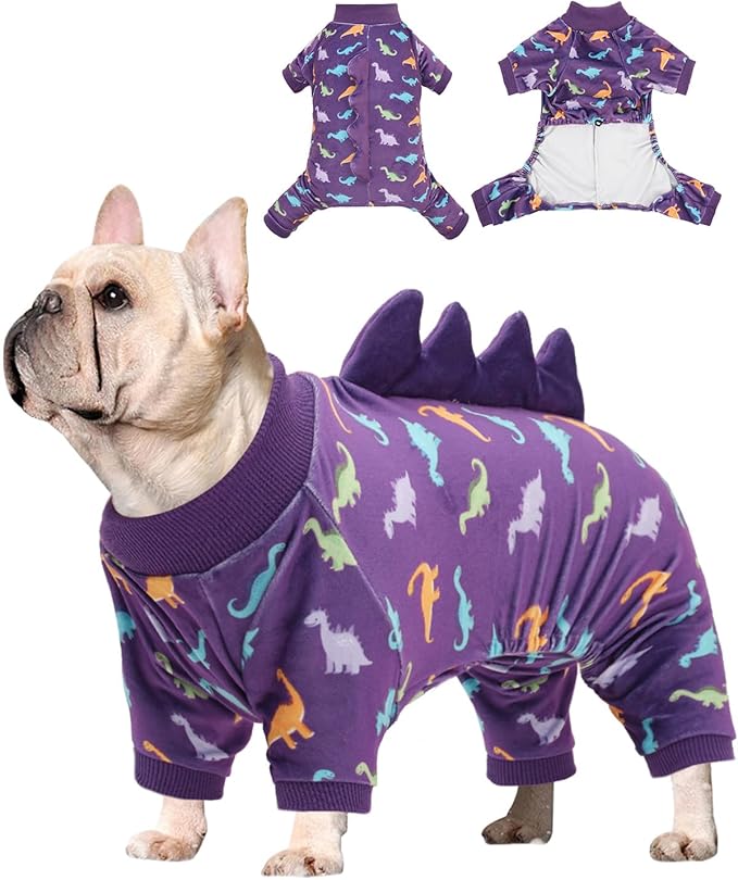 CuteBone Dinosaur Costume Dog Pajamas, Stretchy Spandex Crystal Velvet Sleepwear Coat for Small Dogs, Soft & Warm Pet Outfit Clothes for Cold Weather, Cozy Pullover Design COSP04XL