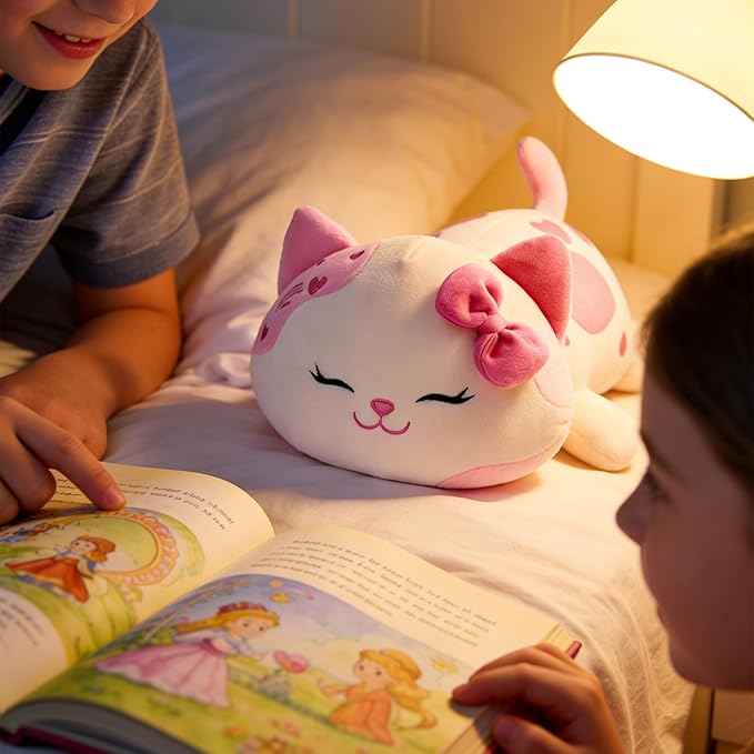 Onsoyours Original Cat Plush with Bowknot Cute 20 inch Kitten Stuffed Animal Soft Pillow Pink Kawaii Kitty Heart Plush Toy Gifts for Kids & Adults (Pink Cat, 20")