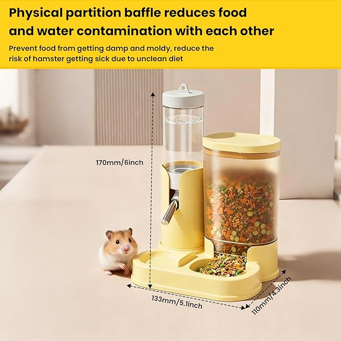 Hamster Water Bottle & Automatic Feeder Combo, No Drip Guinea Pig Water Bottle with Stainless Steel Nozzle, BPA Free Transparent Dispenser for Hamsters Guinea Pigs Gerbils