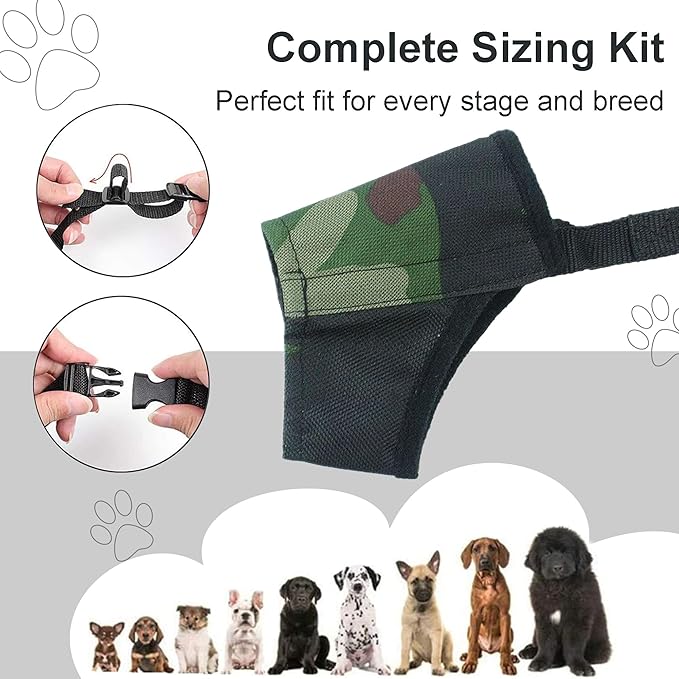 Dog Muzzles Suit, 7 PCS Adjustable Breathable Safety Small Medium Large Extra Dog Muzzles for Anti-Biting Anti-Barking Anti-Chewing Safety Protection (Camouflage)