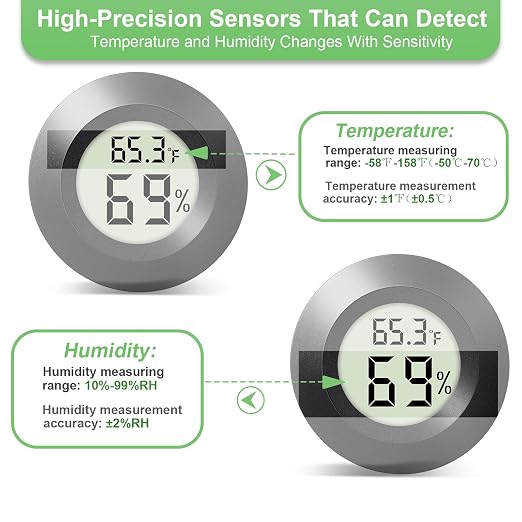 2 - PACKMini Digital Hygrometer Indoor Humidity Meter & Round Temperature Monitor - Reptile Thermometer with Humidity Gauge (℉) or (℃) for Humidifiers Dehumidifiers Greenhouse, Garden