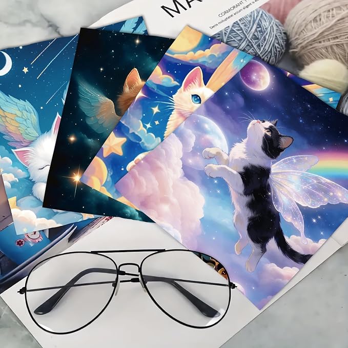 CREATCABIN 6Pcs Cat Eyeglass Cleaning Cloth Microfiber Cleaning Cloths for Sunglasses Cleaner Wipes Microfiber Washable Reusable Glass Clean for Phone Lens Laptops Screens 6x6Inch