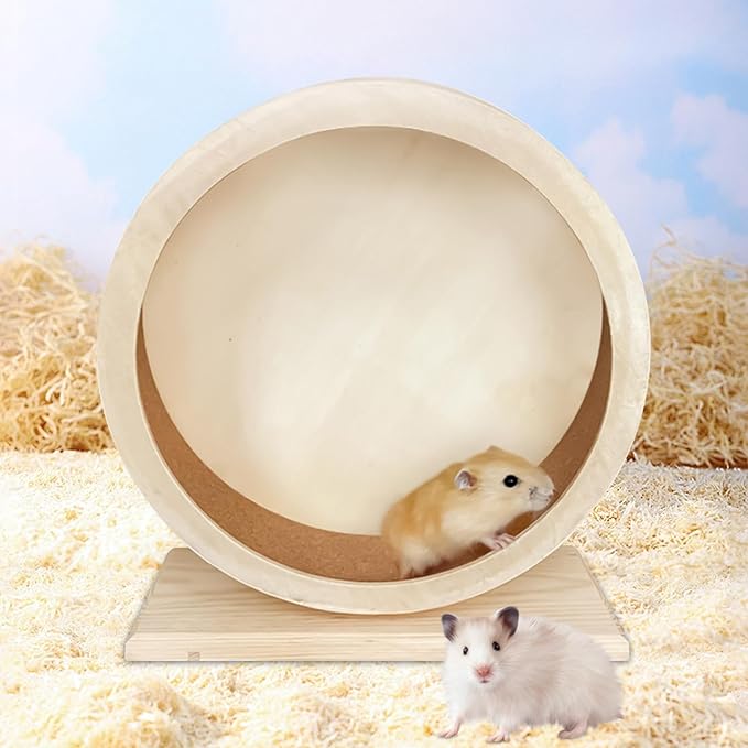 Hamster Exercise Wheels |Large Hamster Wheel Silent Running,Gerbil Wh EEL,Quiet Gerbil Whe el Wooden with Base, Spinner for Small Pets Mice Chinchilla Hedgehog Ger bil Running Enrichment Boredom