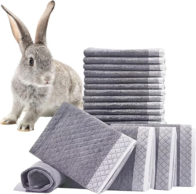 100 Pcs Rabbit Pee Pads，12.9"x17.7" Disposable Guinea Pig Cage Liners Small Animals Potty Training Pad Charcoal Odor Controlling Absorbent Waterproof Pee Pads (Gray, S)