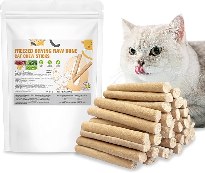 Freeze Dried Chicken Flavor Cat Trests Natural Cat Dental Chew Sticks for Teeth Cleaning, High Protein Grain Free Cat Training Food Healthy Snacks for Kittens & Adult Cats