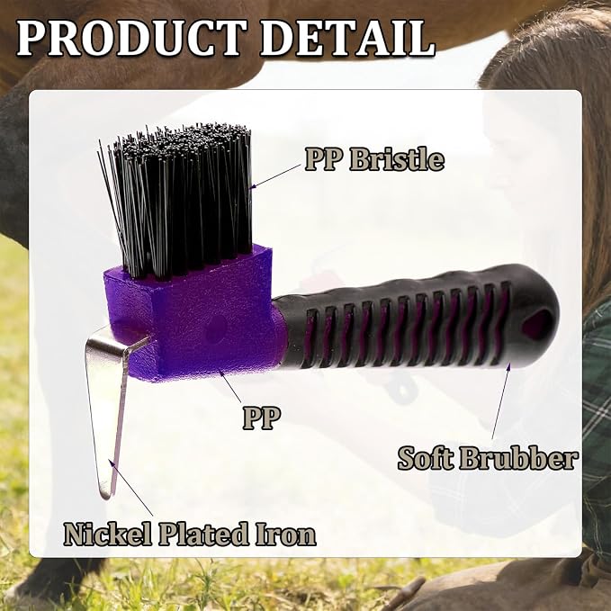 3 Pcs Horse Hoof Pick with Brush, 2-in-1 Hoof Pick for Horses with Soft Grip Rubber Handle, Grooming Brush Tool for Horse Grooming Supplies(Red&Purple&Blue)