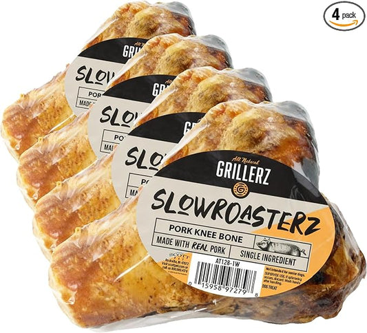 Scott Pet Grillerz Pork Knee Bone, 4 Count, Pork Bones for Dogs, Rawhide Free, Dog Chew for Healthy Teeth & Gums, High Protein, Easy to Digest, Long Lasting, Natural Treats for All Breeds