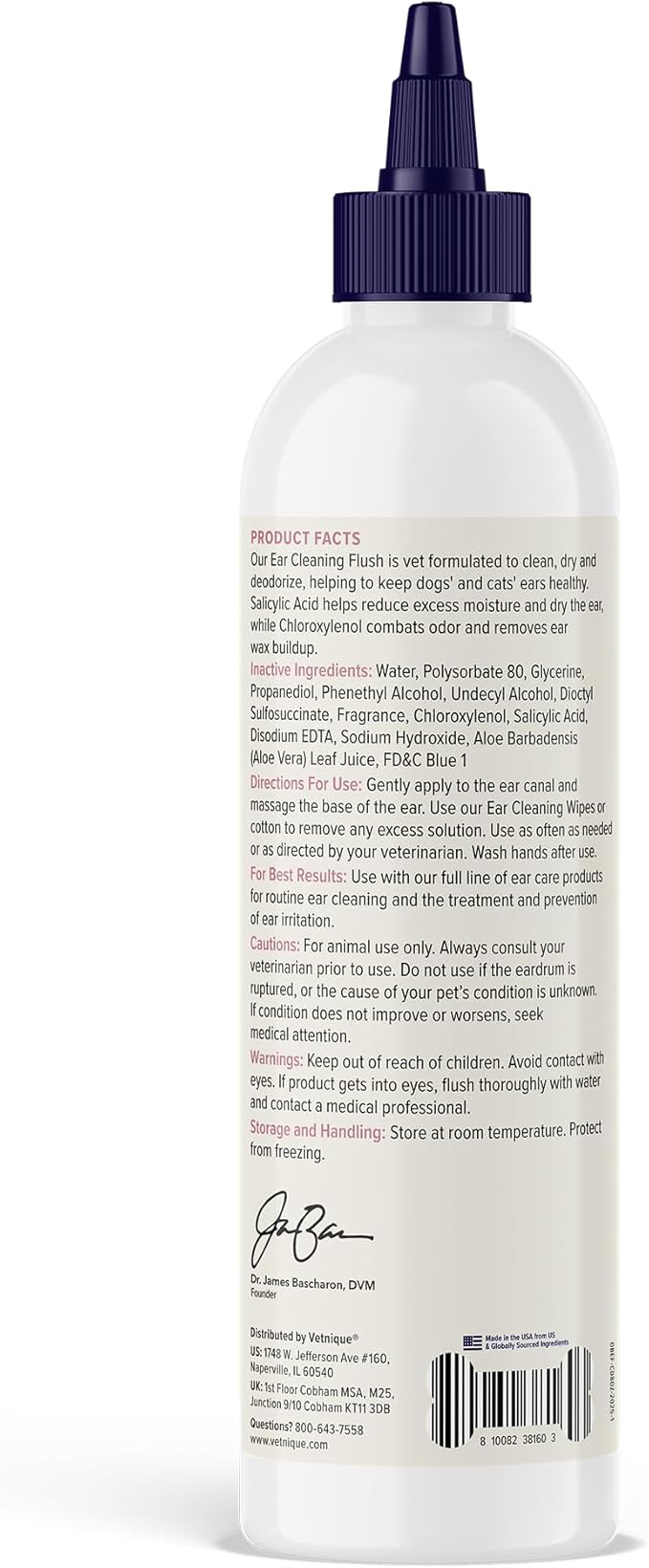 Vetnique Oticbliss Dog Ear Cleaner Flush Dog Ear Cleaning Solution for Dirt and Wax with Soothing Aloe Dogs & Cats Flush - Vet Recommended for Itchy Ears