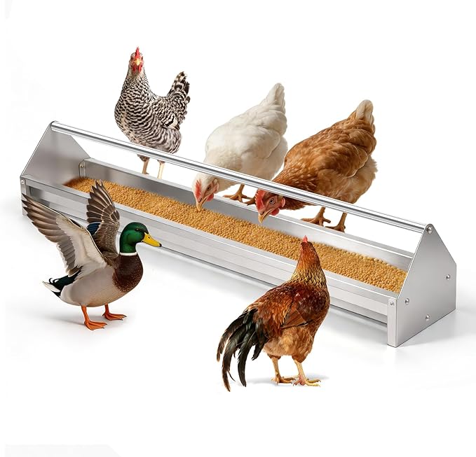 Chicken Feeding Trough 45" Large Capacity Stainless Steel Chicken Feeder Trough with Drainage Holes & Crossbar Poultry Feeder Trough for Chicken,Duck,Geese,Turkey Coop Accessories Supplies