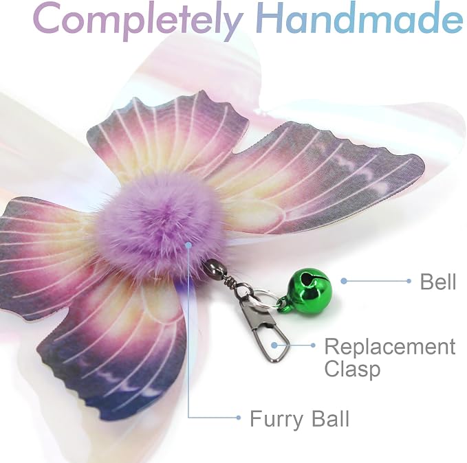 SONGWAY Cat Butterfly Toys Wand - 7 Pieces Cat Toy Set, Retractable Cat Wand with 6 Butterfly Cat Toys Replacement with Bells, Interactive Cat Toys for Indoor Cats Kittens