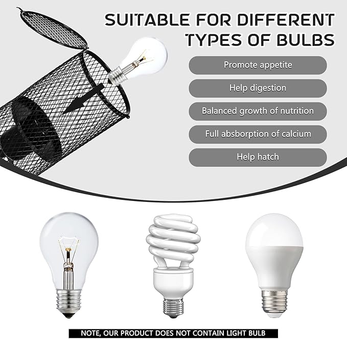 VIHOSE 1 Pcs Reptile Heat Lamp Guard with 150W Ceramic Heat Emitter Basking Anti Scald Heating Lamp Holder Mesh Cage Reptile Protection Lampshades for Lizard Snake Chick, Bulb Not Included (Black)