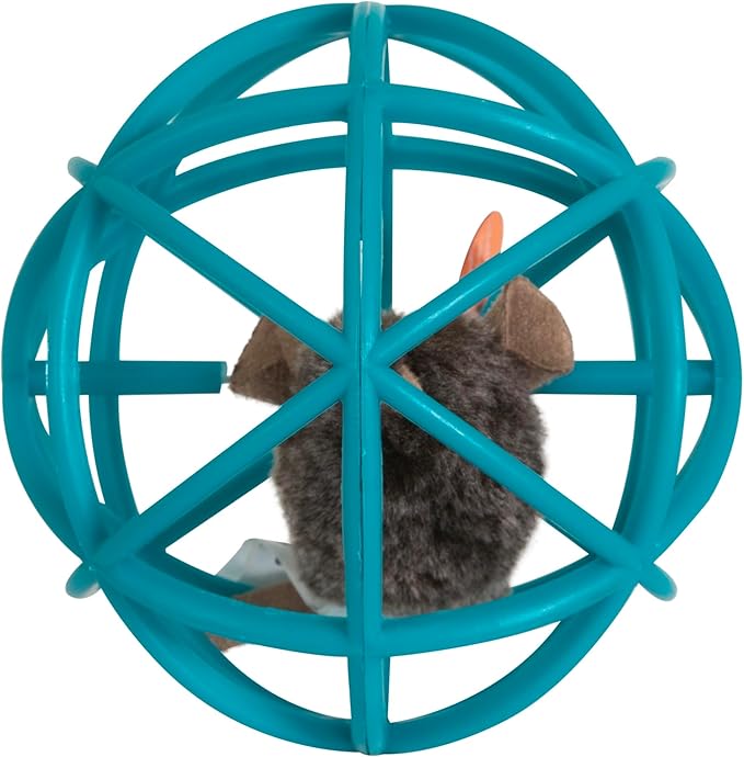 Pet Zone Ball of Furry Fury Premium Catnip Cat Toy with Real Mouse Sounds, for Chase, Rolling and Racing, Teal