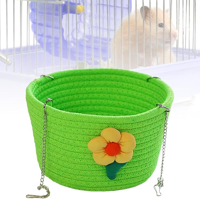Small Pet Hammock Cage Accessory Multipurpose Rest House with Sturdy Chains Rat Sleeping Nest Hanging Rat Bed Basket for Yard, Green