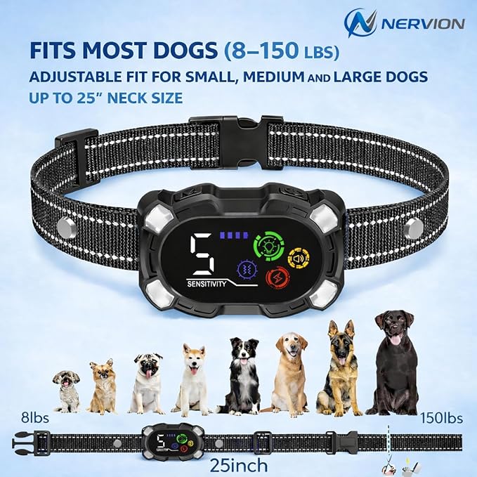 Bark Collar for Dogs, No Bark Dog Collar for Small Medium Large Dogs, Automatic Anti Barking Device, Rechargeable IP67 Waterproof, 5 Sensitivity Levels, LED Light, Dog Bark Collar with Beep Vibration
