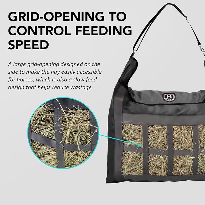 Harrison Howard Premium Durable Slow Feed Horse Hay Bags Oxford Cloth Heavy Duty Large Capacity Horse Feeding Bag-Black