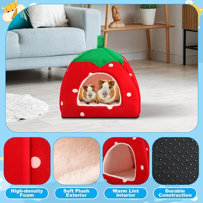 Youyole 13 Pcs Guinea Pig Starter Kit Hamster Toys Bed Guinea Pig Cage Accessories with Tunnel Grass Mats Pet Food Bowl for Christmas Chinchillas Hedgehogs Ferrets Rabbit Hideout Essentials(Red)