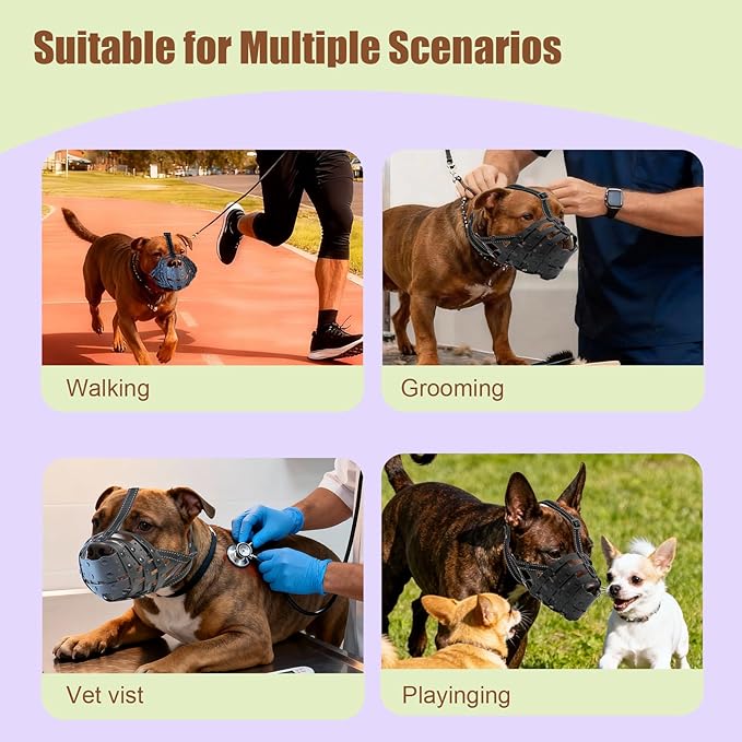 PVC Woven Basket Dog Muzzle for Medium & Large Sized Dogs - Pitbull, Amstaff & Rottweiler Breathable Adjustable Muzzle, Safe Anti-Chewing Biting Comfortable