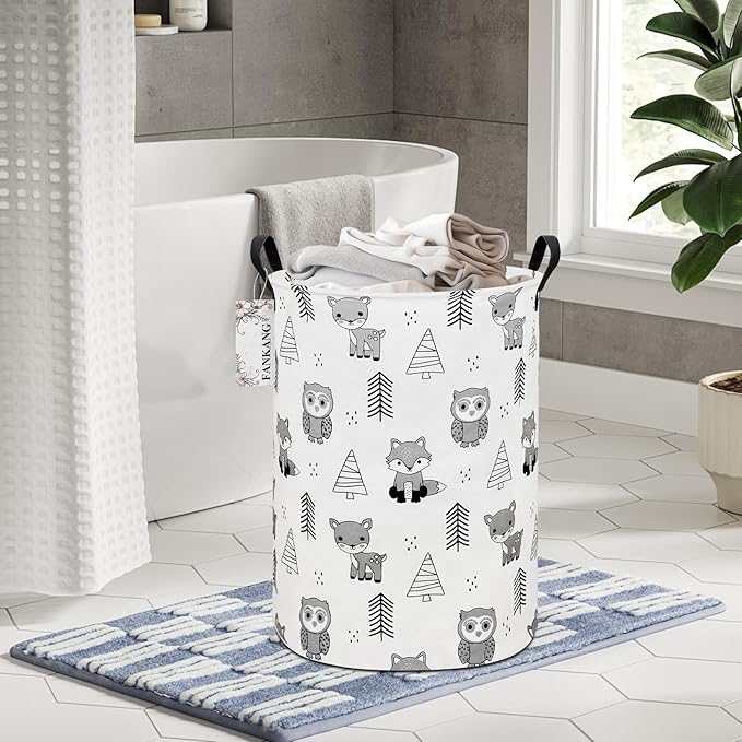 Storage Basket, Nursery Hamper Canvas Laundry Basket Foldable with Waterproof PE Coating Large Storage Baskets for Kids Boys and Girls, Office, Bedroom, Clothes,Toys(Animal)