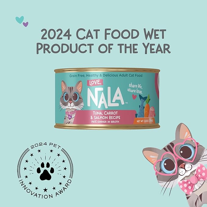 LOVE, NALA - Natural Adult Cat Wet Food - Tuna, Carrot & Salmon Pate Recipe - 2.8 oz, Pack of 24 Cans - Grain-Free, Non-GMO, No Gums, No Carrageenan