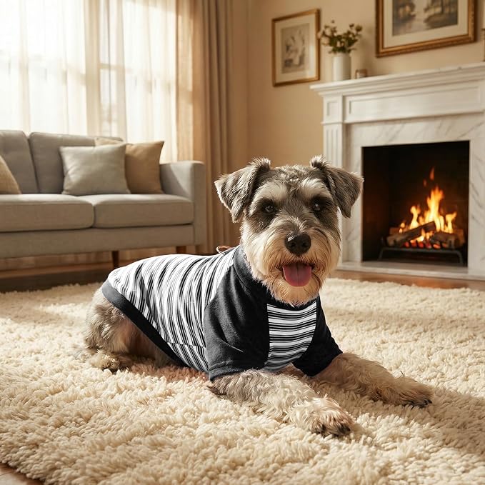 Pistha Dog Tshirt Striped Shirts for Dogs Clothes Stretchy Puppy T-Shirts with Metal Buckle for Small Medium Dog Boys Girls (Black, XXXX-Large)