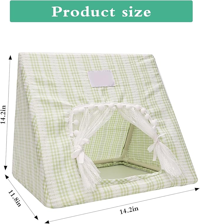 Hamster Hideout Tent with Curtain,Bunny Hideout, Machine Washable Guinea Pig Hide Tent Houses & Habitats, Triangular Hideout Shelter Small Animal Bed,Ferret, Rat, Chinchilla, Squirrel（Green）