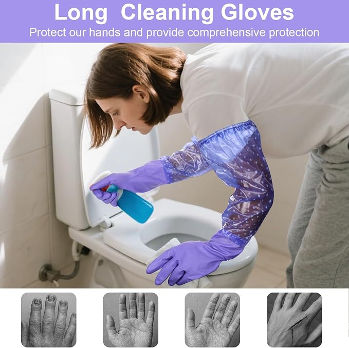 XANGNIER Long Gloves for Cleaning Bathroom,Waterproof Chemical Resistant Gloves Elbow Length,Pvc Full Arm Men & Women Reusable Glove for Gardening,Aquarium,Kitchen,Dishwashing,Household Cleaning,1pair