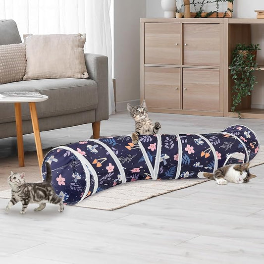 Glittme Cat Tunnel - S-Shape Peekaboo Cat Cave with Toys, Foldable Tubes for Indoor Pets