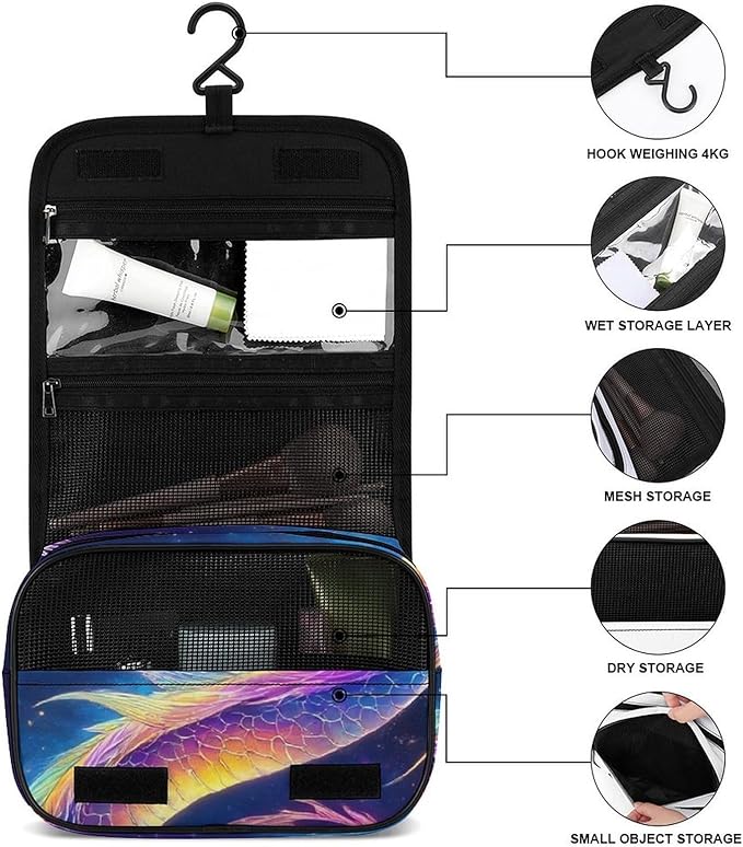 Toiletry Bag Travel Bag with Hanging Hook Cute Galaxy Dragon Travel Organizer for Accessories Full-size Container