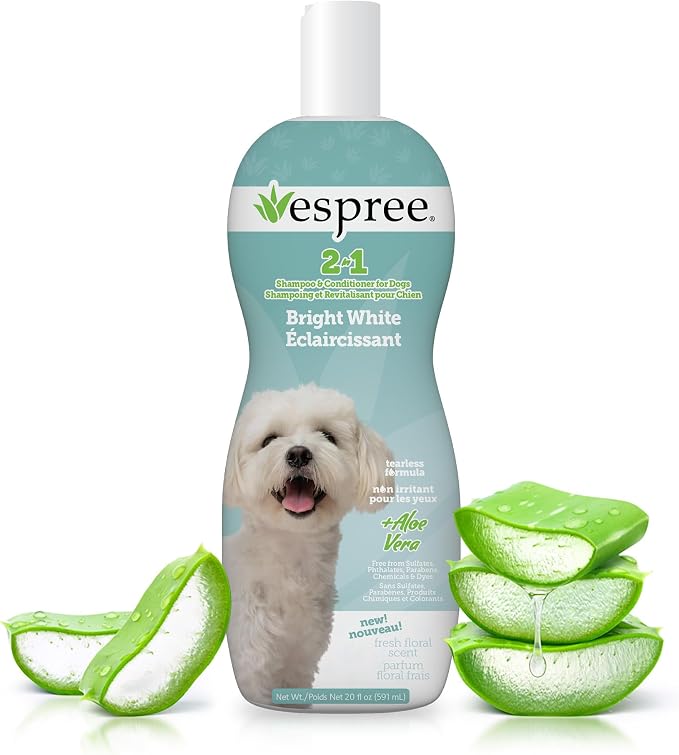 Espree Bright White Shampoo & Conditioner for Dogs, Stain-Removing, Brightening Formula for White Fur and Light-Coated Pets, Gentle and Hydrating for Sensitive Skin, 20oz