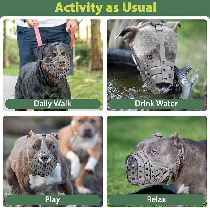 Mayerzon Pitbull Muzzle, Lightweight Basket Muzzle for Large Medium Dogs Rottweiler Amstaff to Prevent Biting Eating, Safe for Grooming Vet Visits Training, Allows to Pant Drink, Adjustable & Sturdy