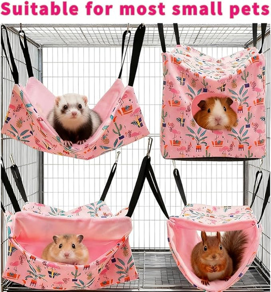 4 Pack Ferret Hammock, Soft Small Animal Washable Guinea Pig Hideout Bed Ferret Cage Accessories for Rat Sugar Glider Squirrel Guinea Pig Hedgehog Hamster (Pink)