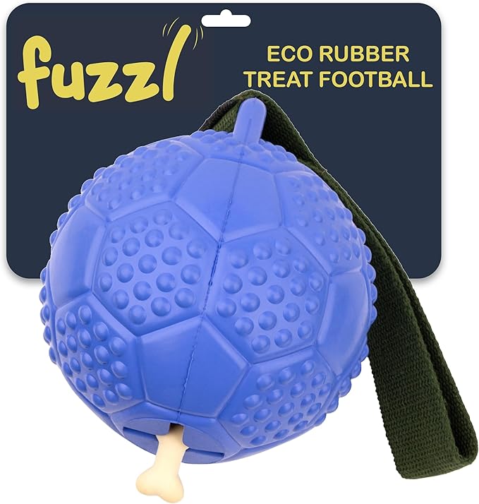 Fuzzl Eco Rubber Chuck & Treat Soccer Ball - Blue - Long Lasting Dog Chew Toys for Aggressive Chewers Strong Dog Toy for Dogs Durable Puppy Toys