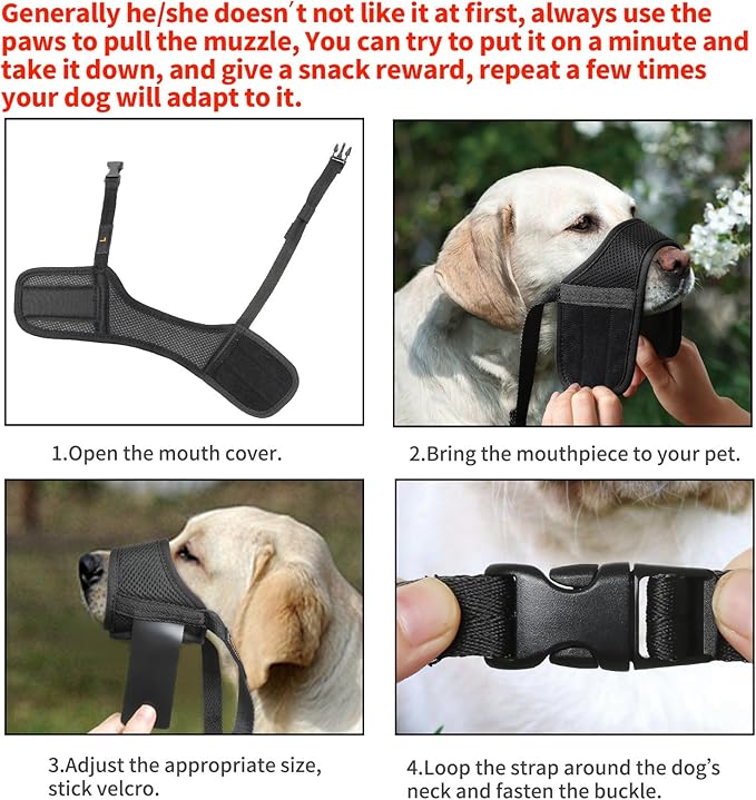 HEELE Dog Muzzle,Soft Nylon Muzzle Anti Biting Barking Chewing,Air Mesh Breathable Drinkable Adjustable Loop Pets Muzzle for Small Medium Large Dogs 4 Colors 4 Sizes (Black, S)