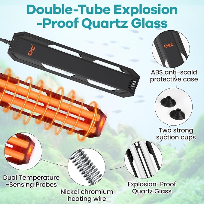 hygger Aquarium Heater, 300W/500W/800W/1000W Submersible Fish Tank Heater with Temperature Controller, Over-Temperature Off-Water Protection Alarm for Saltwater Freshwater (800W, 80-200 Gallon)