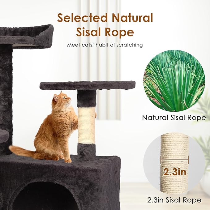 PayLessHere Cat Tree 54in Cat Tower with Cat Scratching Post,Multi-Level Cat Condo Stand House Furniture Kitty Activity Center with Furry Ball Toys Cat Tree for Indoor Cats,Purple