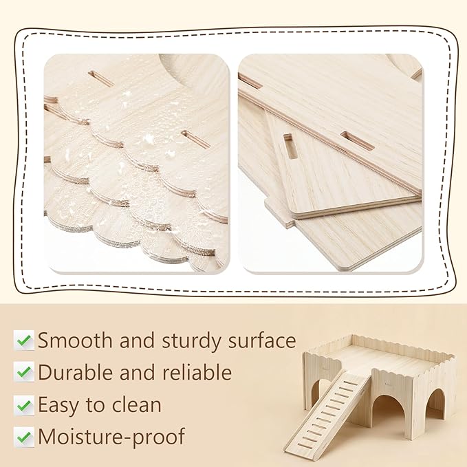1 Set Large Guinea Pig Hideout, Detachable Wooden Guinea Pig Castle with Stairs, Easy Assembly Guinea Pig House for Small Animals Perfect Guinea Pig Cage Accessories Small Animals