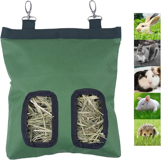 Rabbit Hay Feeder Bag, Guinea Pig Hay Feeder Storage, Rabbit Hay Bag, Guinea Pig Hay Feeder,11in X9.4in Small Animal Feeder Bag,600D Oxford Cloth Fabric (Green)