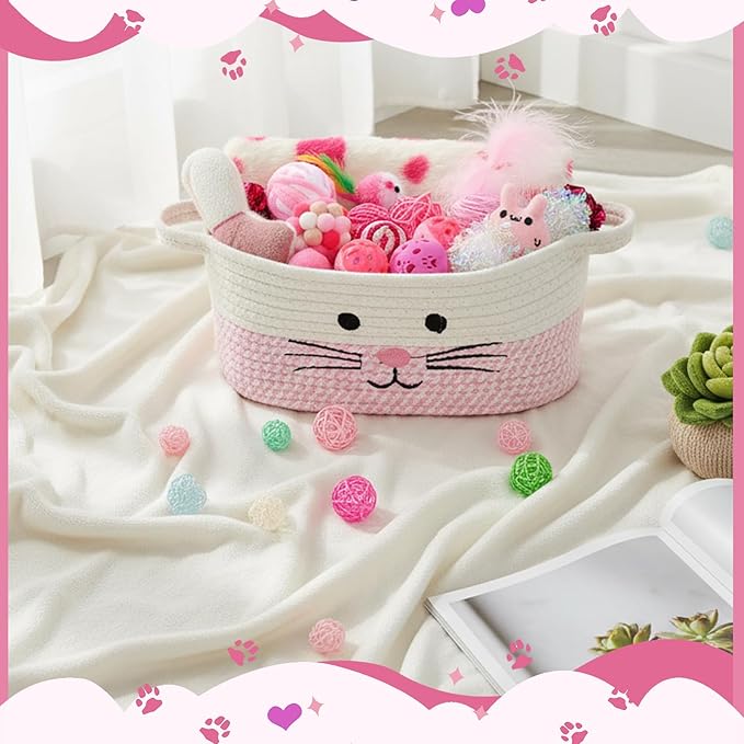 Zopeal Mother’s Day Cat Toy Set Interactive Cat Toys Pack Including Feather Teaser Wand Plush Gift Outfit Mice Crinkle Balls and Pet Bell Balls, Puzzle for Indoor Cats Gift Basket for Kitten(Pink)